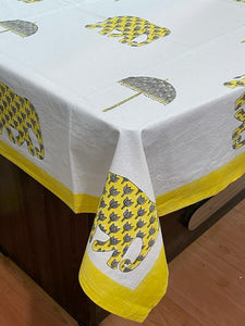 Yellow handblock printed dinning table cover- Desi Weave