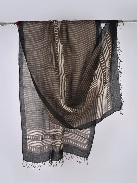 block print linen dupatta - desi weaves