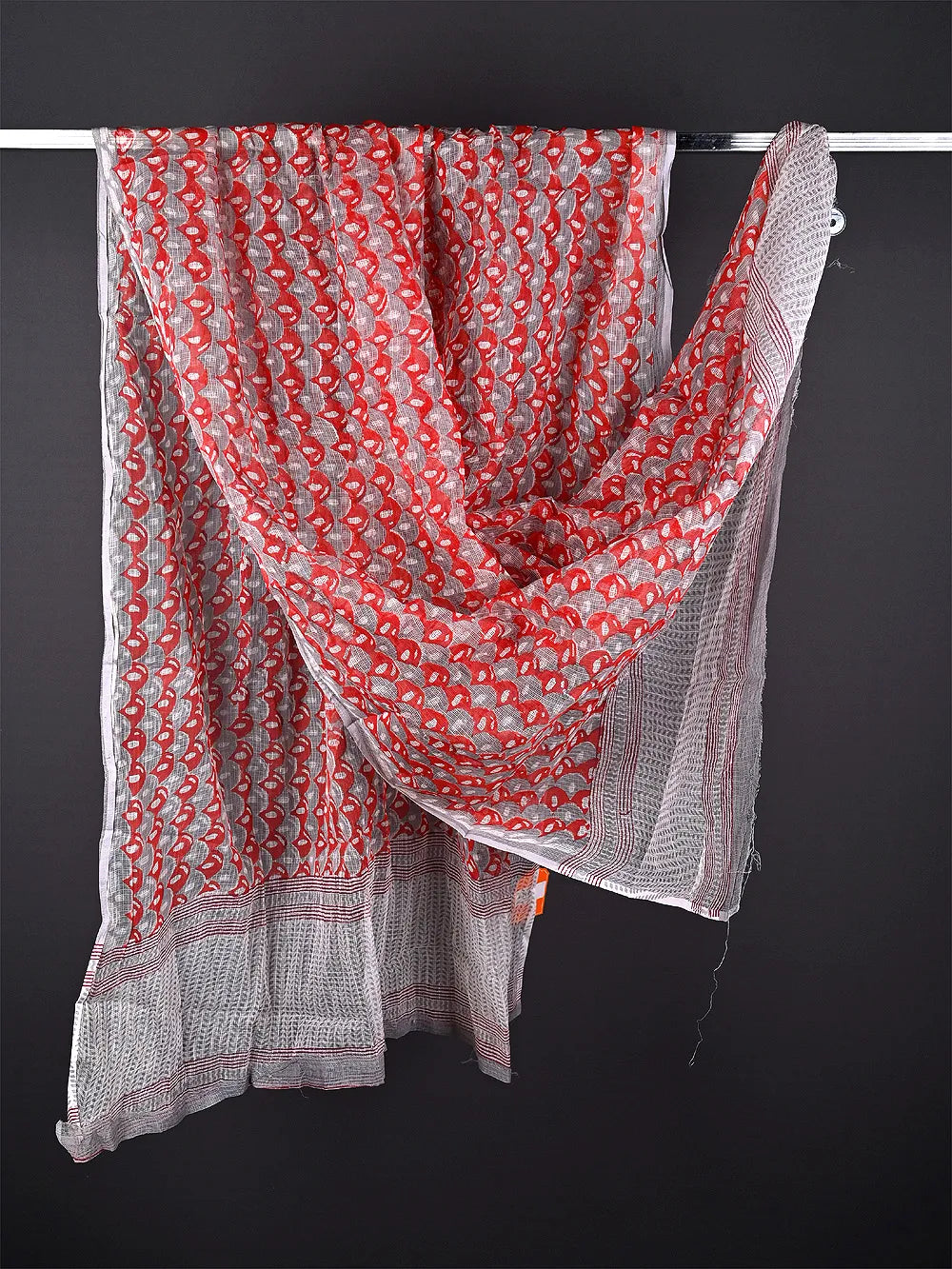 pink kota doria block print dupatta - desi weaves