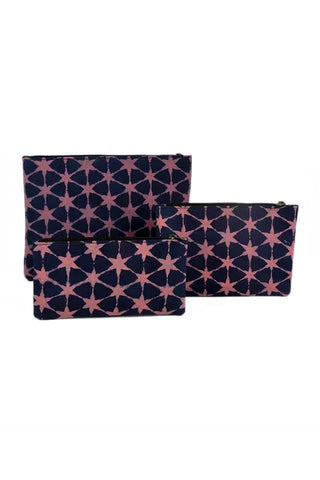Rahi hand block printed cotton pouch - Set of 3
