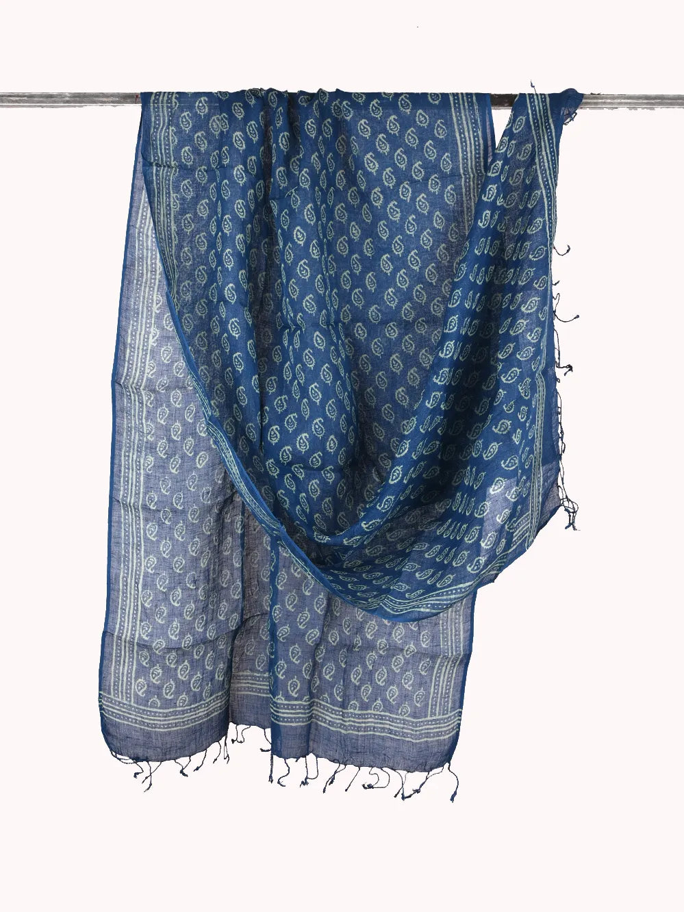 Indigo pure linen dupatta - desi weaves
