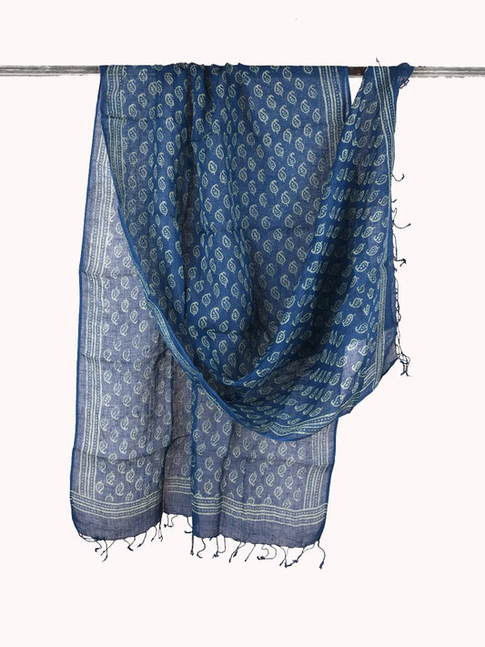 Indigo pure linen dupatta - desi weaves