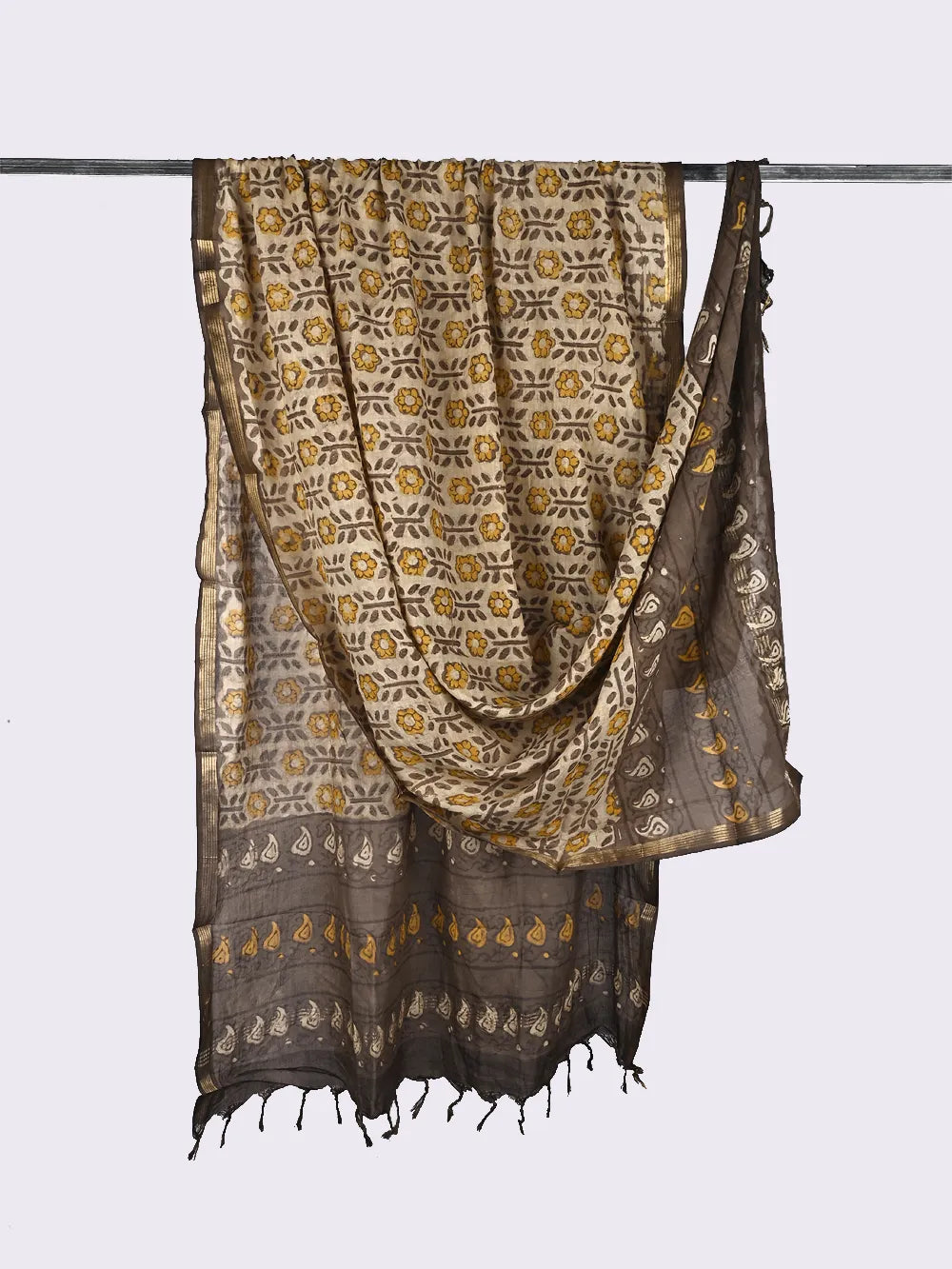 brown mull cotton dupatta - desi weaves
