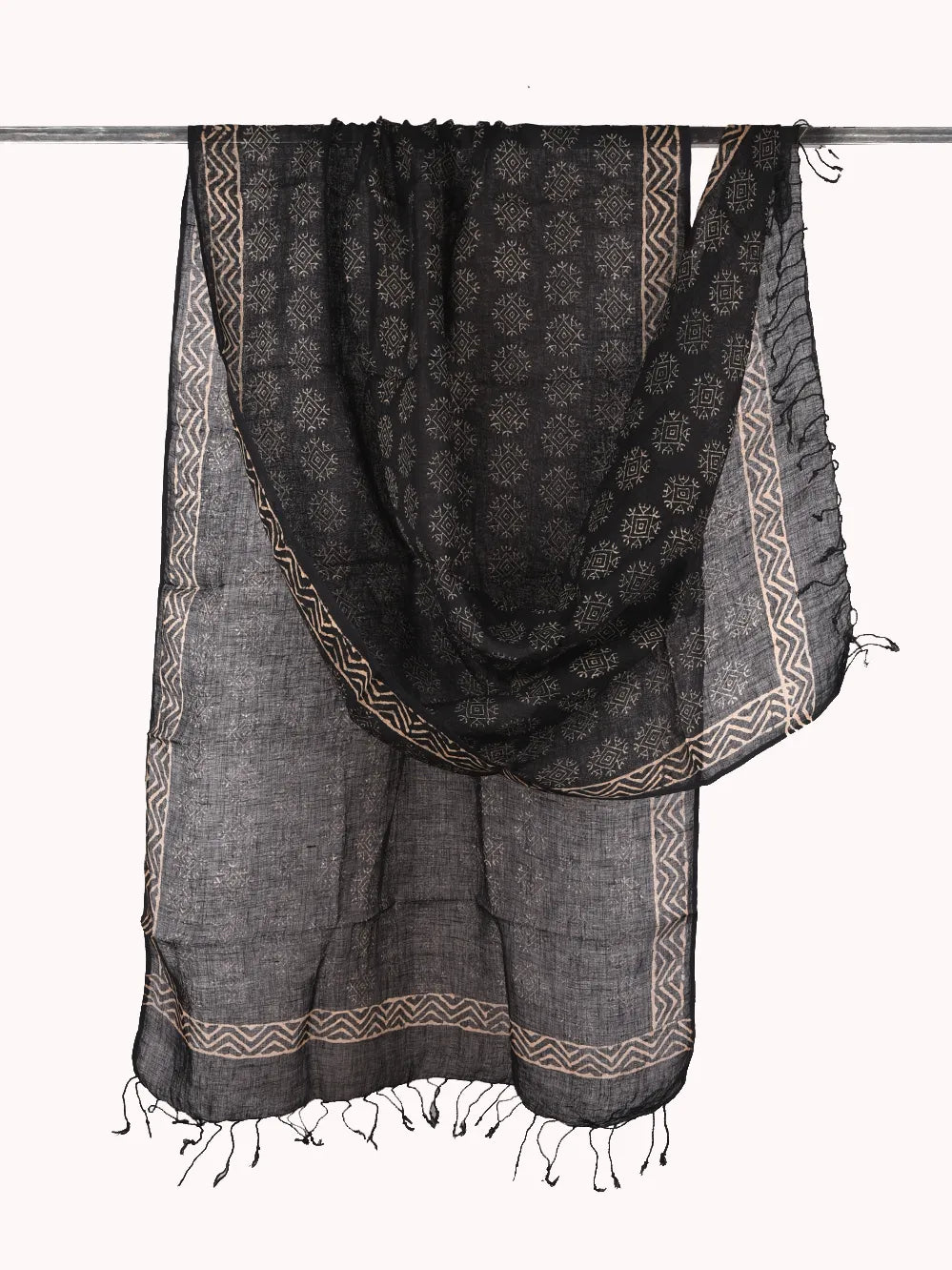 black pure linen dupatta - desi weaves