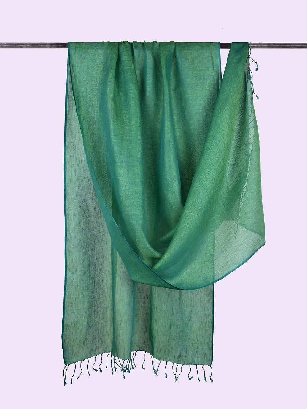 green pure linen dupatta - desi weaves