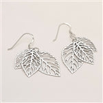 A pair of 925 sterling silver earrings featuring a leaf design, with intricate handwork.