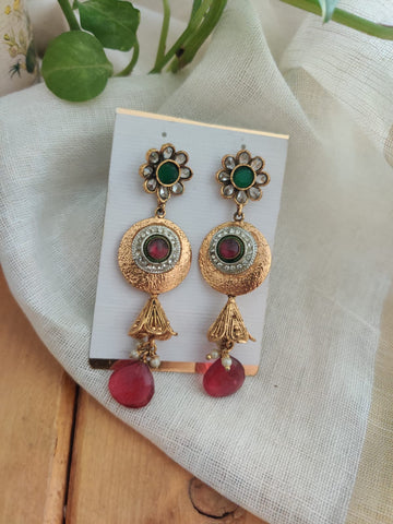Ruby & Emerald Brass Earrings