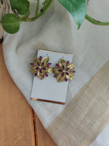 Floral Golden & Purple Earrings