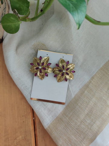 Floral Golden & Purple Earrings