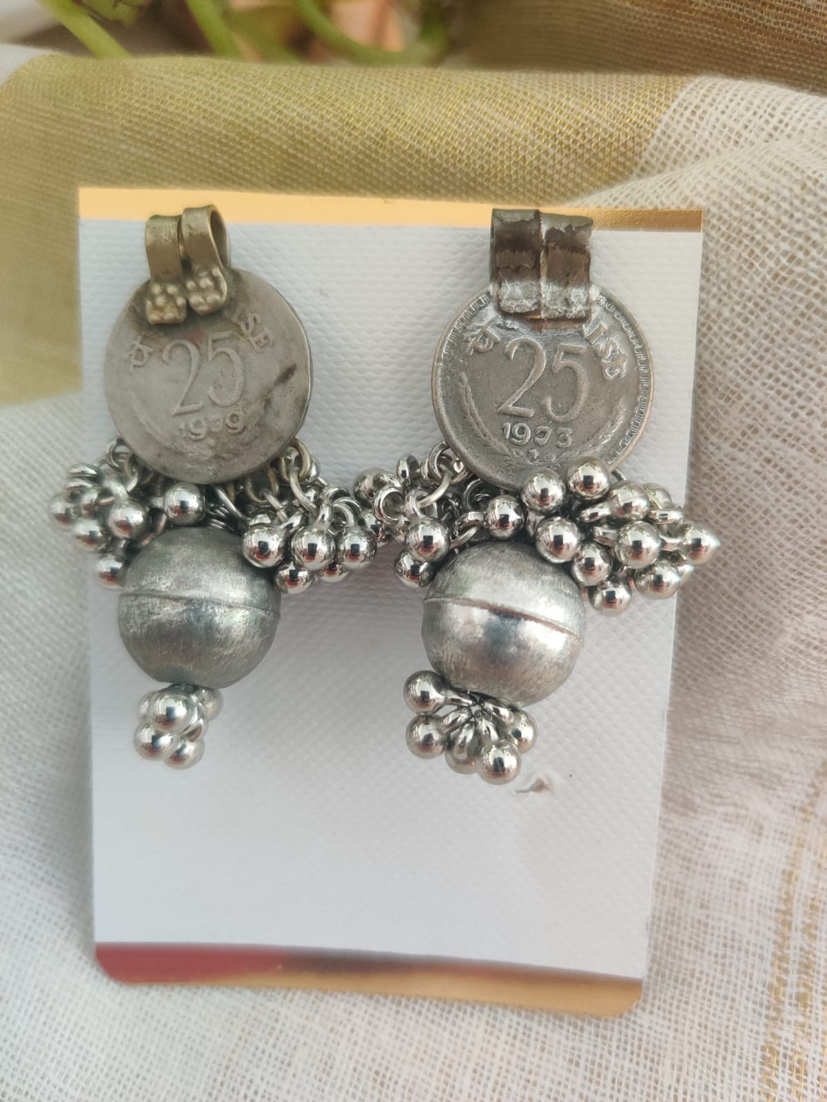 Coins Handcrafted German Silver Afghani Earrings - Desi Weave