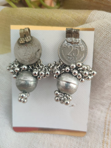 Coins Handcrafted German Silver Afghani  Earrings - Desi Weave