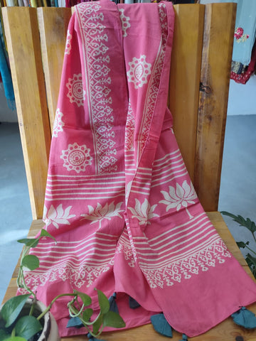 Pink Ajrakh Hand Block Printed Cotton Stole