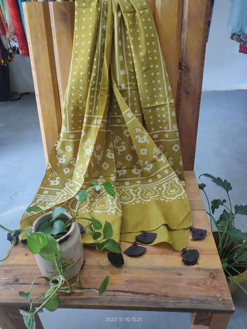 Lime Green Ajrakh Hand Block Printed Cotton Stole