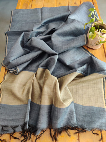 Grey Color Pure Handloom Tussar Silk Dupatta
