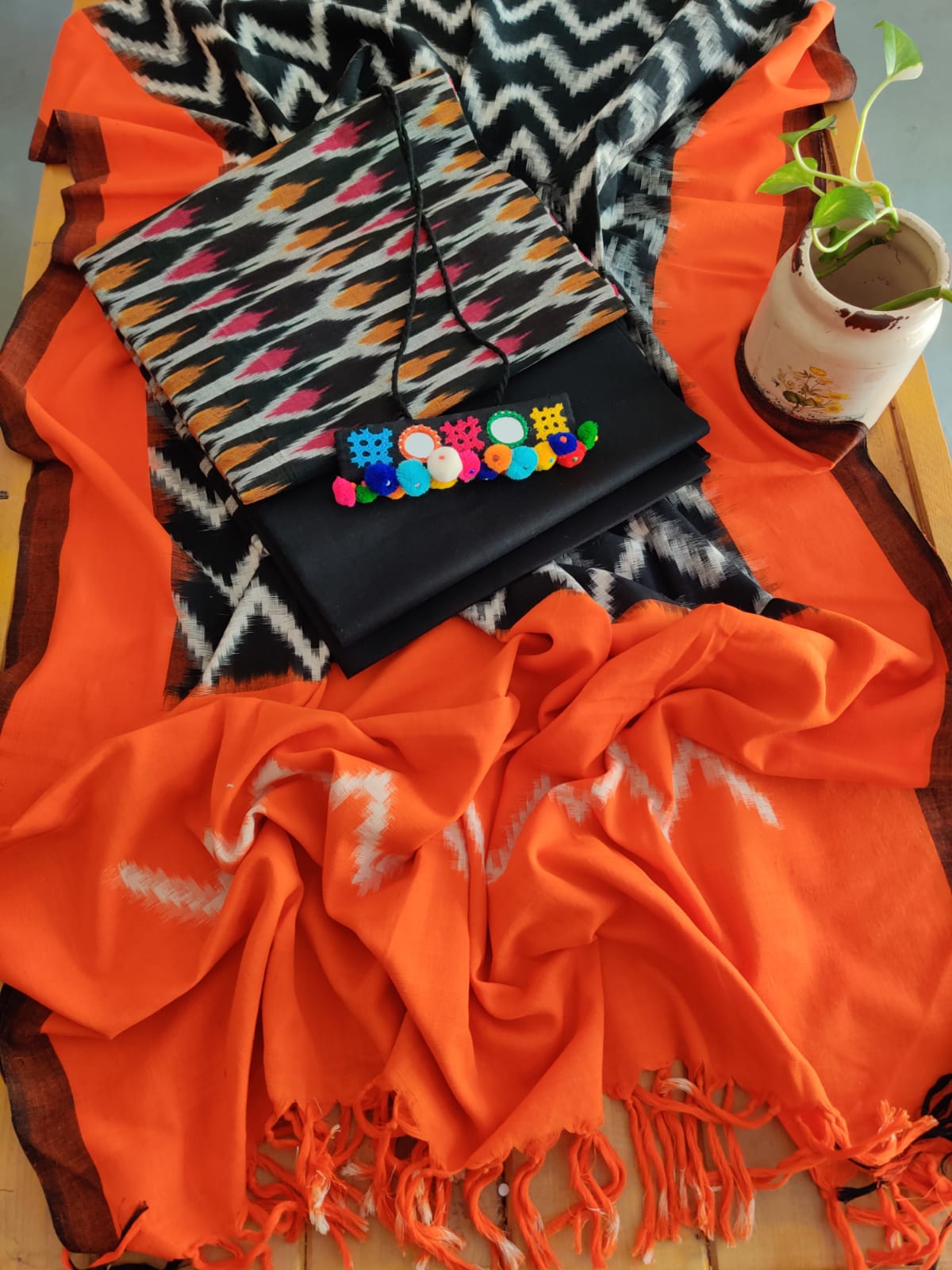 handloom ikkat cotton dupatta - desi weaves