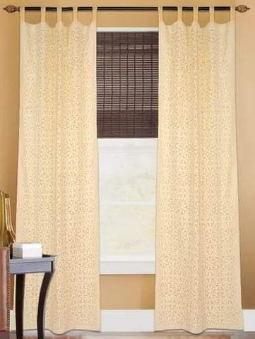 Light Yellow Cotton Organdy Handstitched Applique Curtain - 9 Ft