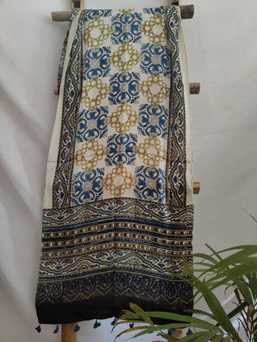 Bawari Handcrafted Ajrakh Block Print Modal Silk Stole