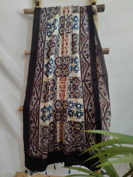 Ganga Handcrafted Ajrakh Block Print Modal Silk Stole