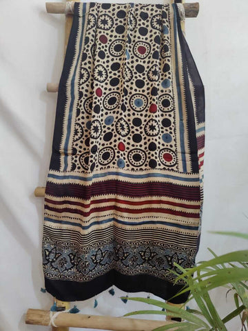 Kaveri Handcrafted Ajrakh Block Print Modal Silk Stole