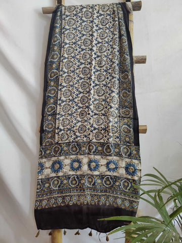 Naramda Handcrafted Ajrakh Block Print Modal Silk Stole