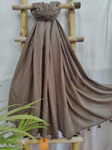 Brown Color Plain Mull Cotton Dupatta With Tassels