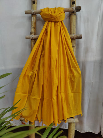 Yellow Color Plain Mull Cotton Dupatta With Tassels