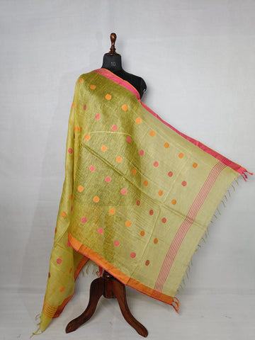 Shades of Lime Handwoven Pure Linen Dupatta