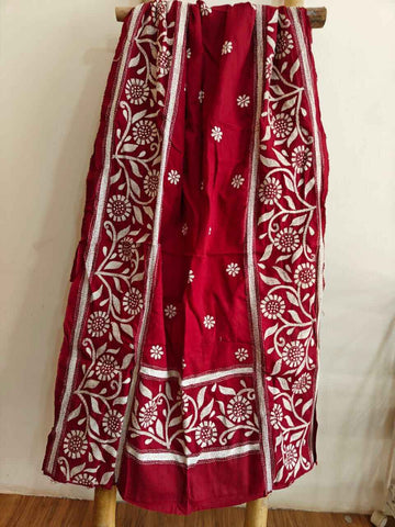 Pure Cotton Hand Embroidered Kantha Stitch Dupatta