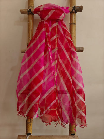 Pink Magic Lehriya Handcrafted Pure Kota Silk Dupatta