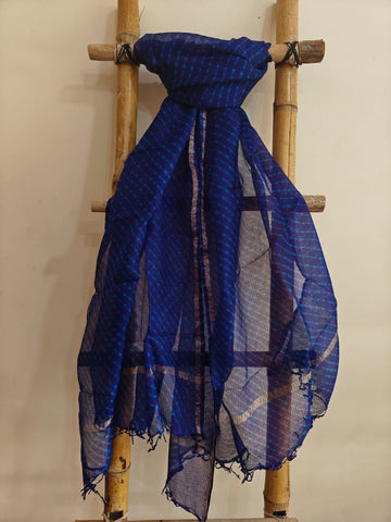 Blue Edge Lehriya Handcrafted Pure Kota Silk Dupatta
