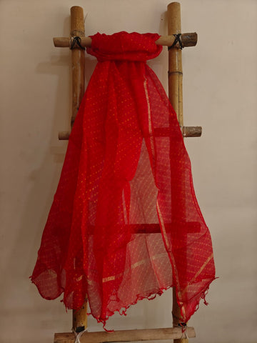 Red Vibes Lehriya Handcrafted Pure Kota Silk Dupatta
