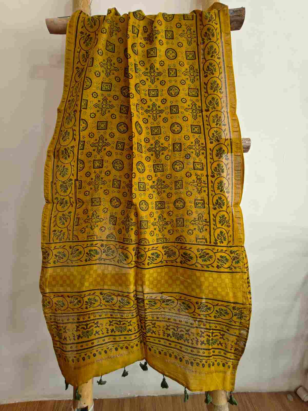 ajrakh chanderi silk stole - desi weaves