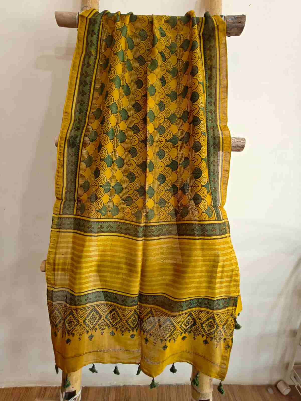 ajrakh chanderi silk stole - desi weaves