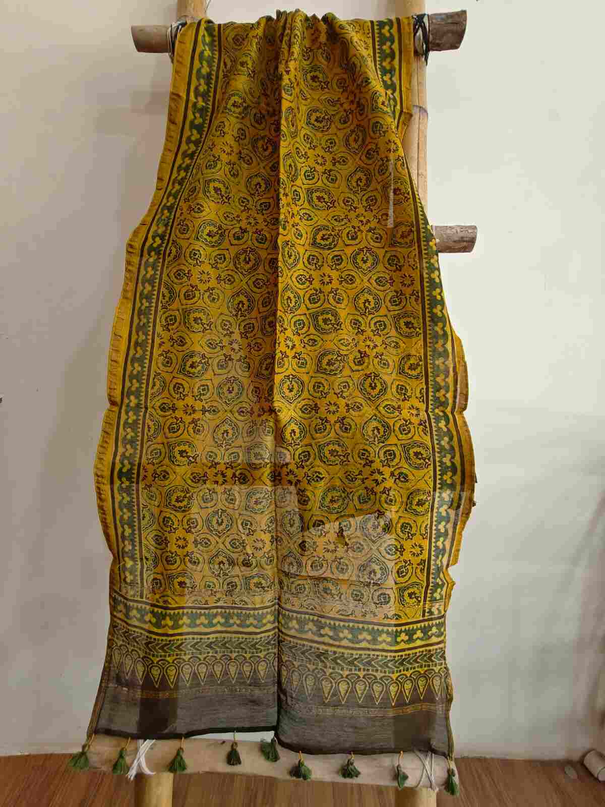 ajrakh chanderi silk stole - desi weaves
