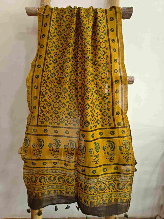ajrakh chanderi silk stole - desi weaves