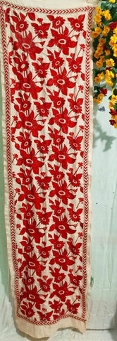 Hand Embroidered Kantha Stitch Tussar Silk Stole