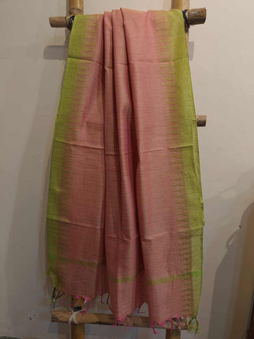 Pink & Green Khadi Cotton Silk Dupatta