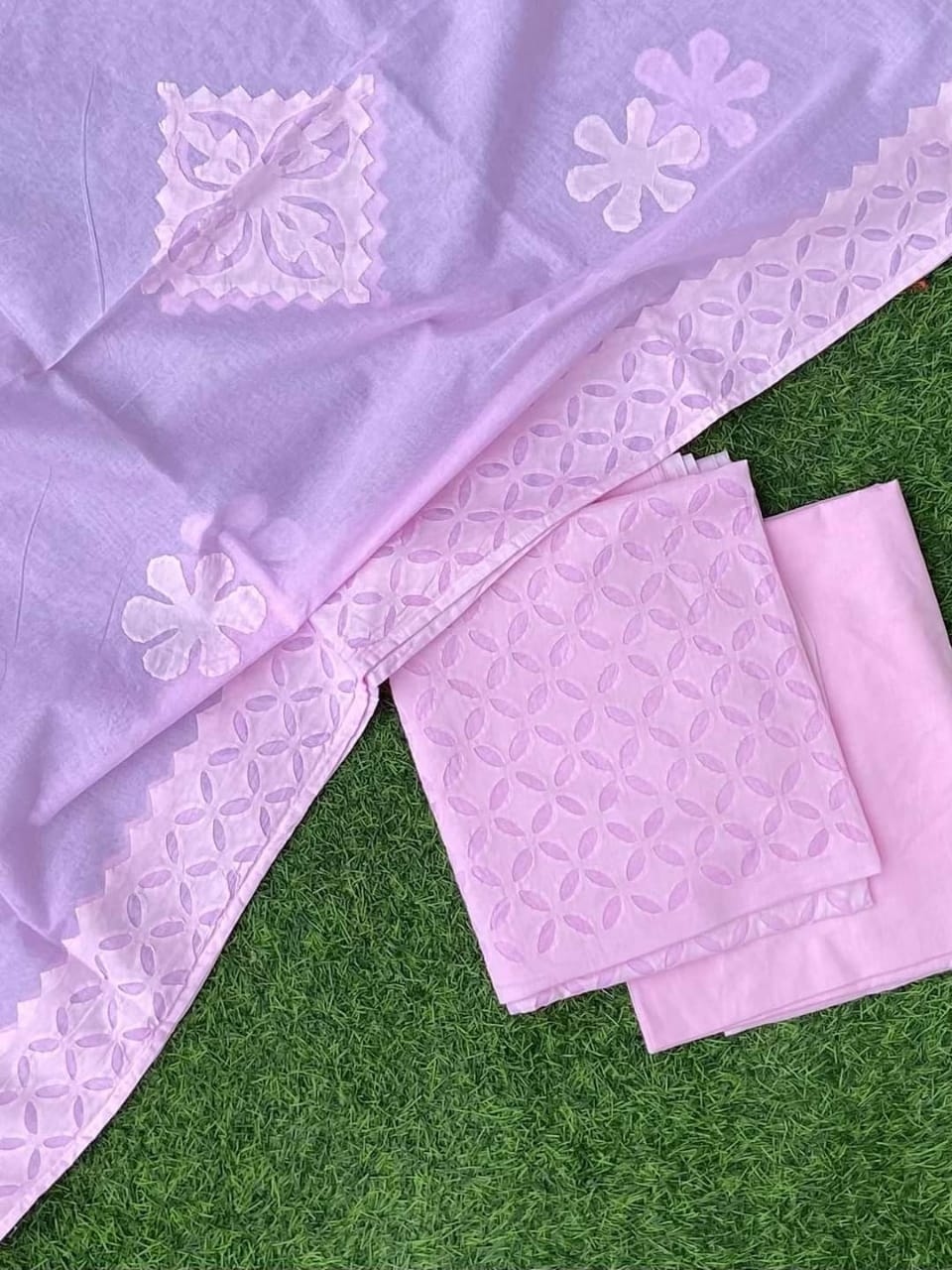 cotton applique work suit sets - desi weaves