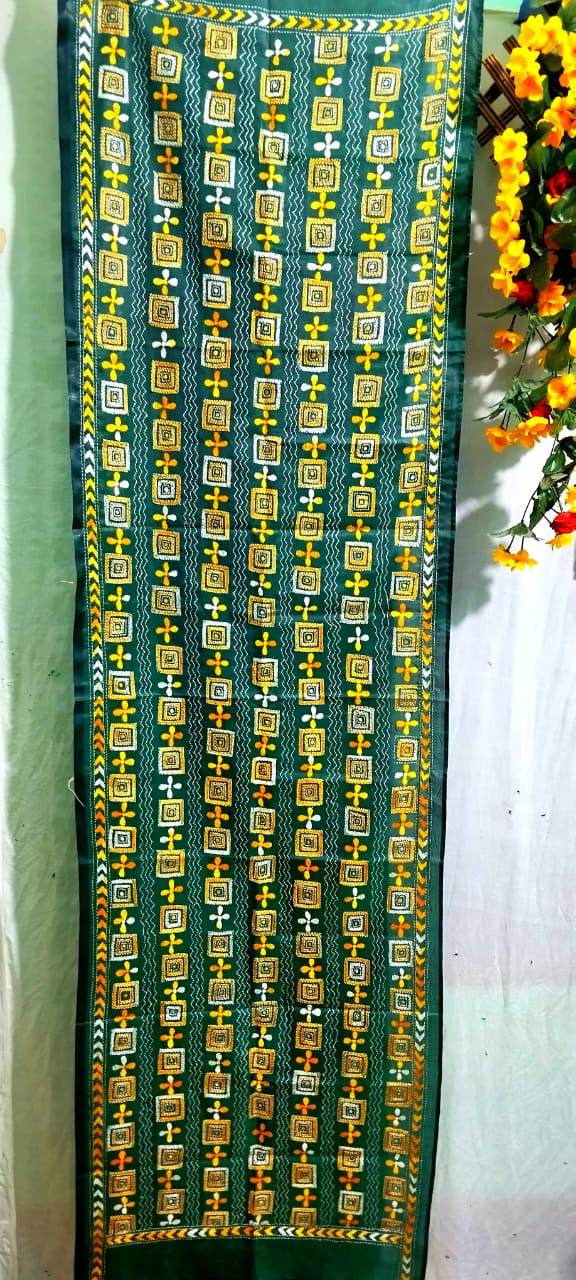 Kantha stitch silk stole - Desi Weaves