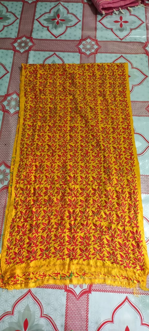 kantha stitch silk stole - desi weaves