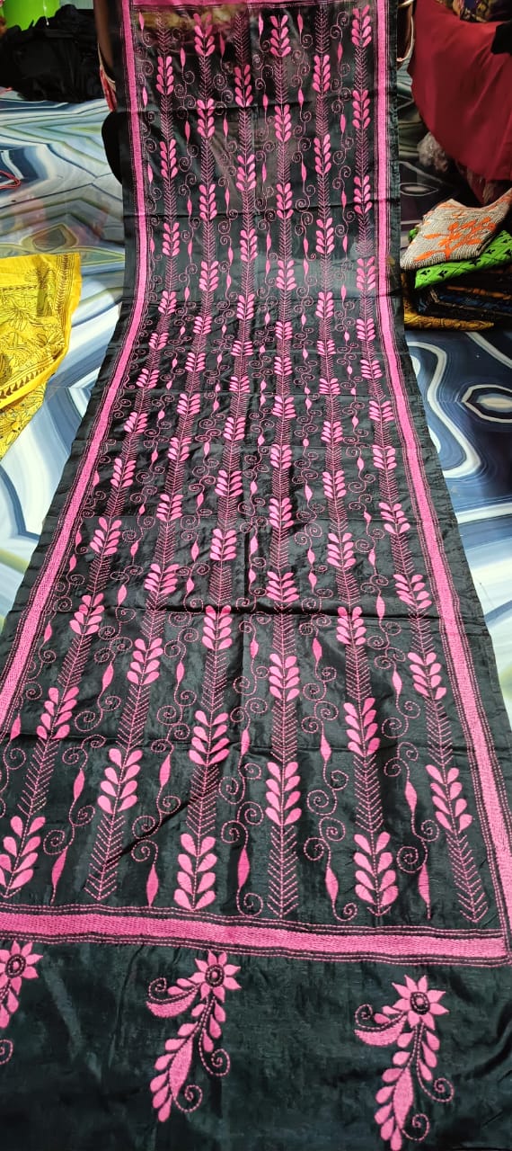 kantha stitch silk stole - desi weaves