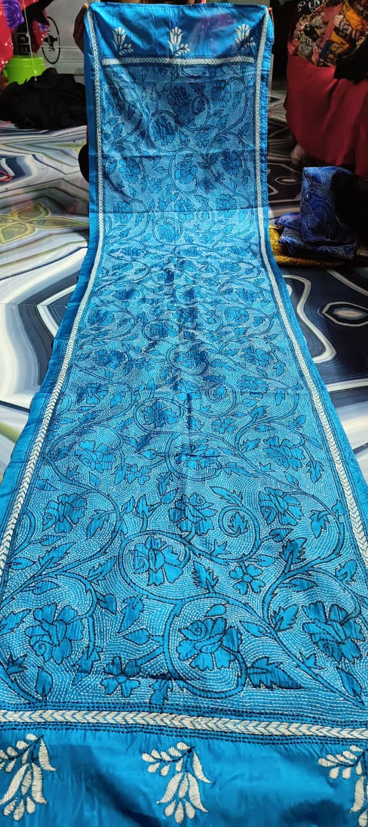 kantha stitch silk stole - desi weaves