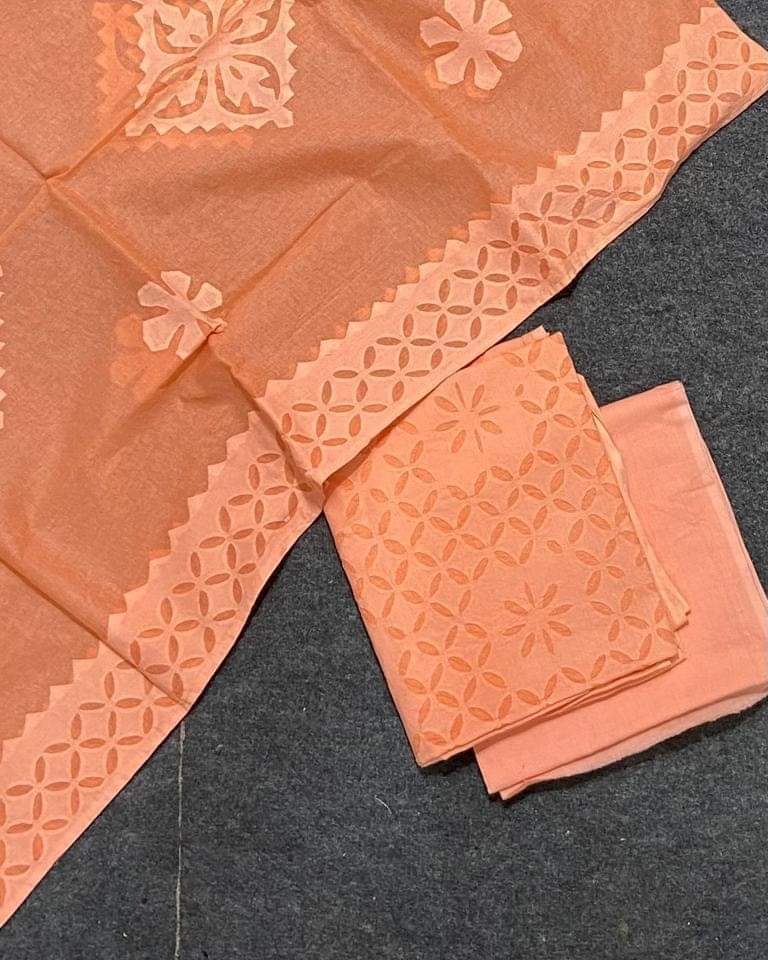 applique work cotton dress material - desi weaves