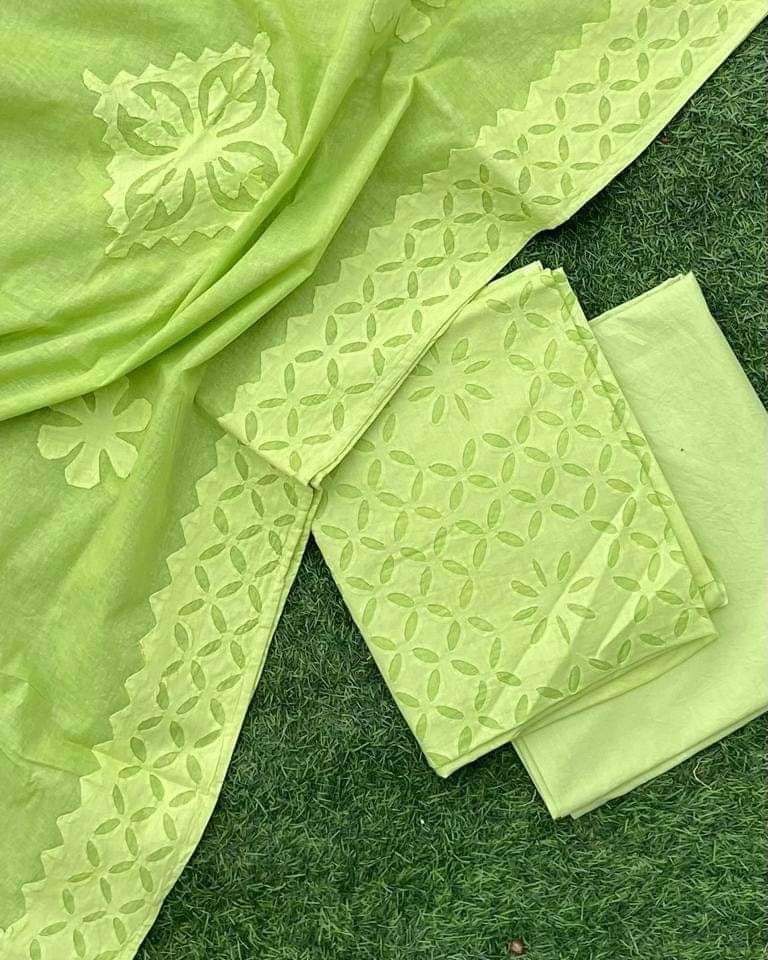 applique work cotton dress material - desi weaves