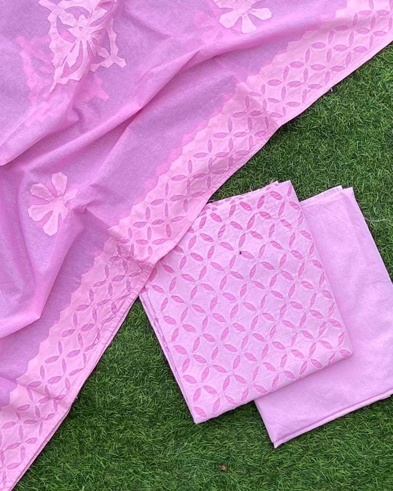 applique work cotton dress material - desi weaves