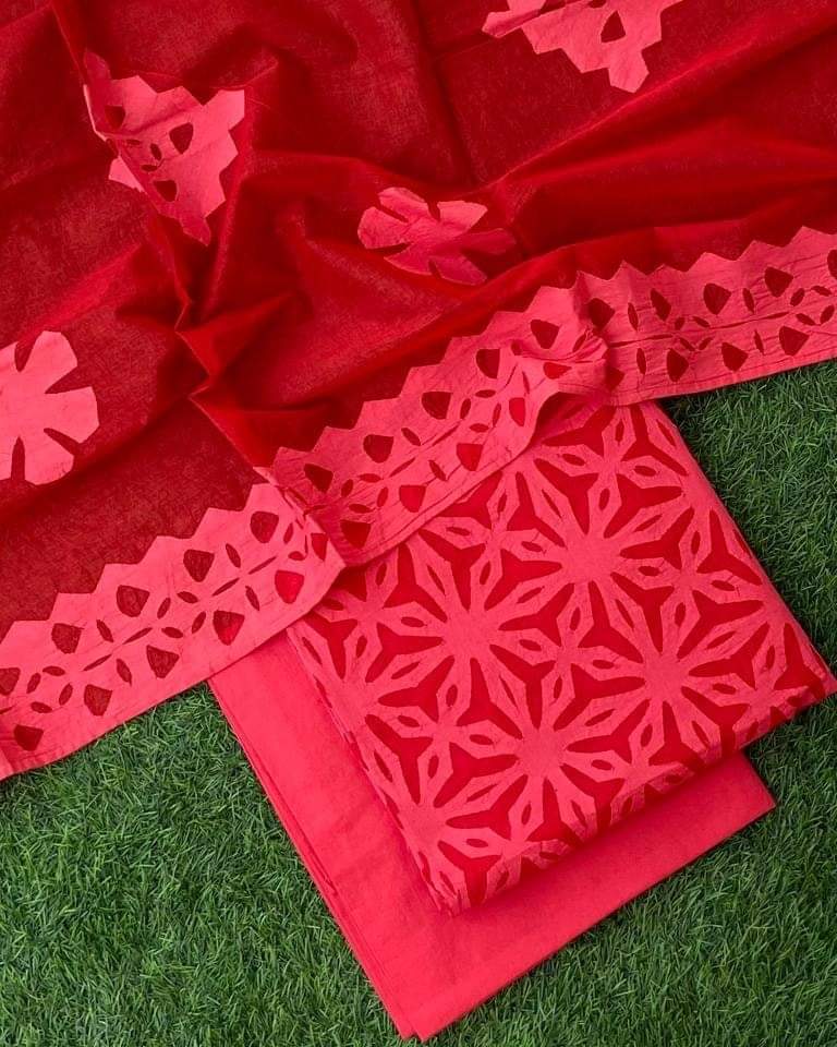 applique work cotton dress material - desi weaves