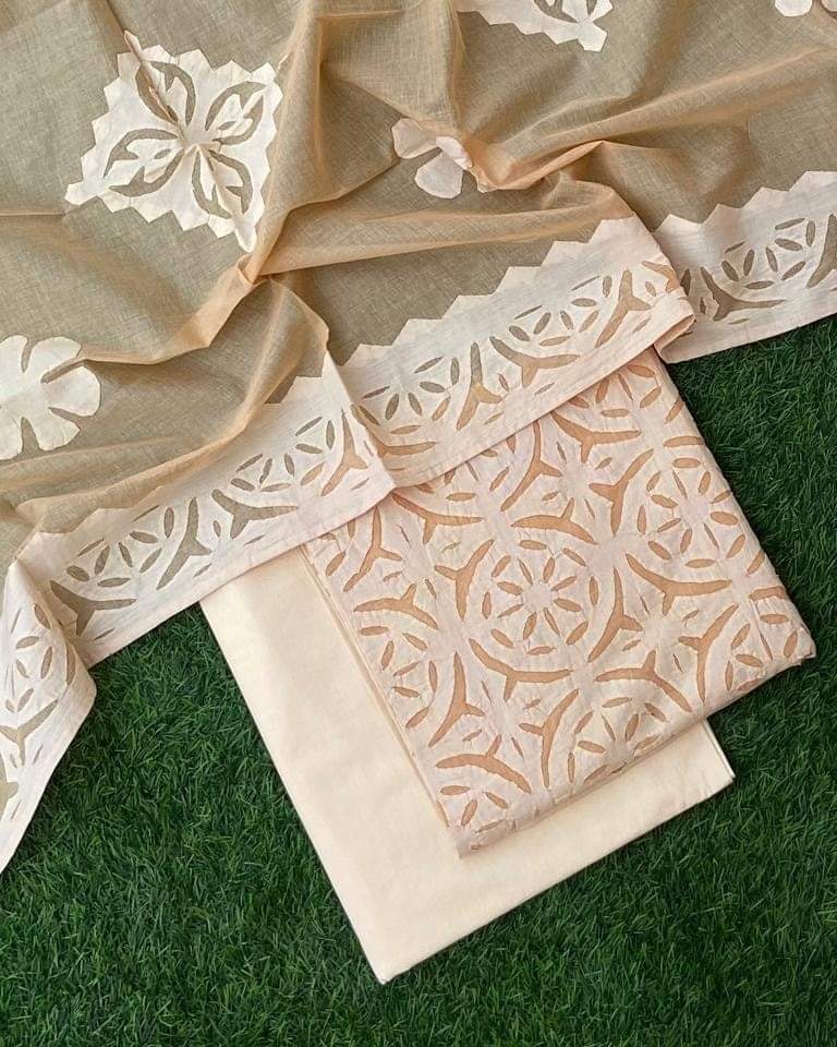 applique work cotton dress material - desi weaves