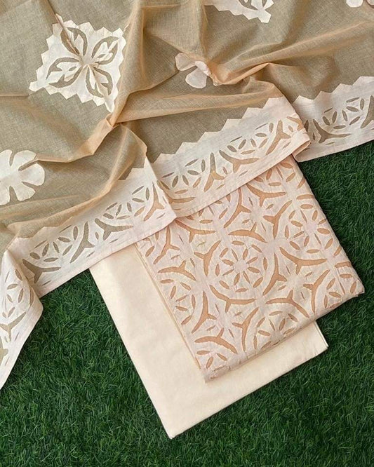 applique work cotton dress material - desi weaves