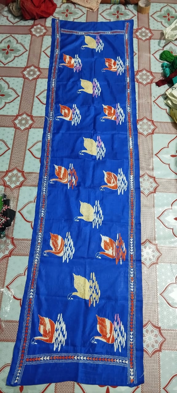 kantha stitch silk stole - Desi Weaves