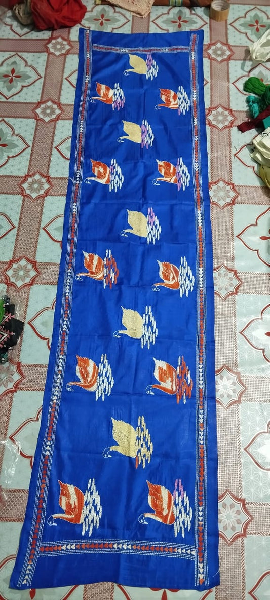 kantha stitch silk stole - Desi Weaves